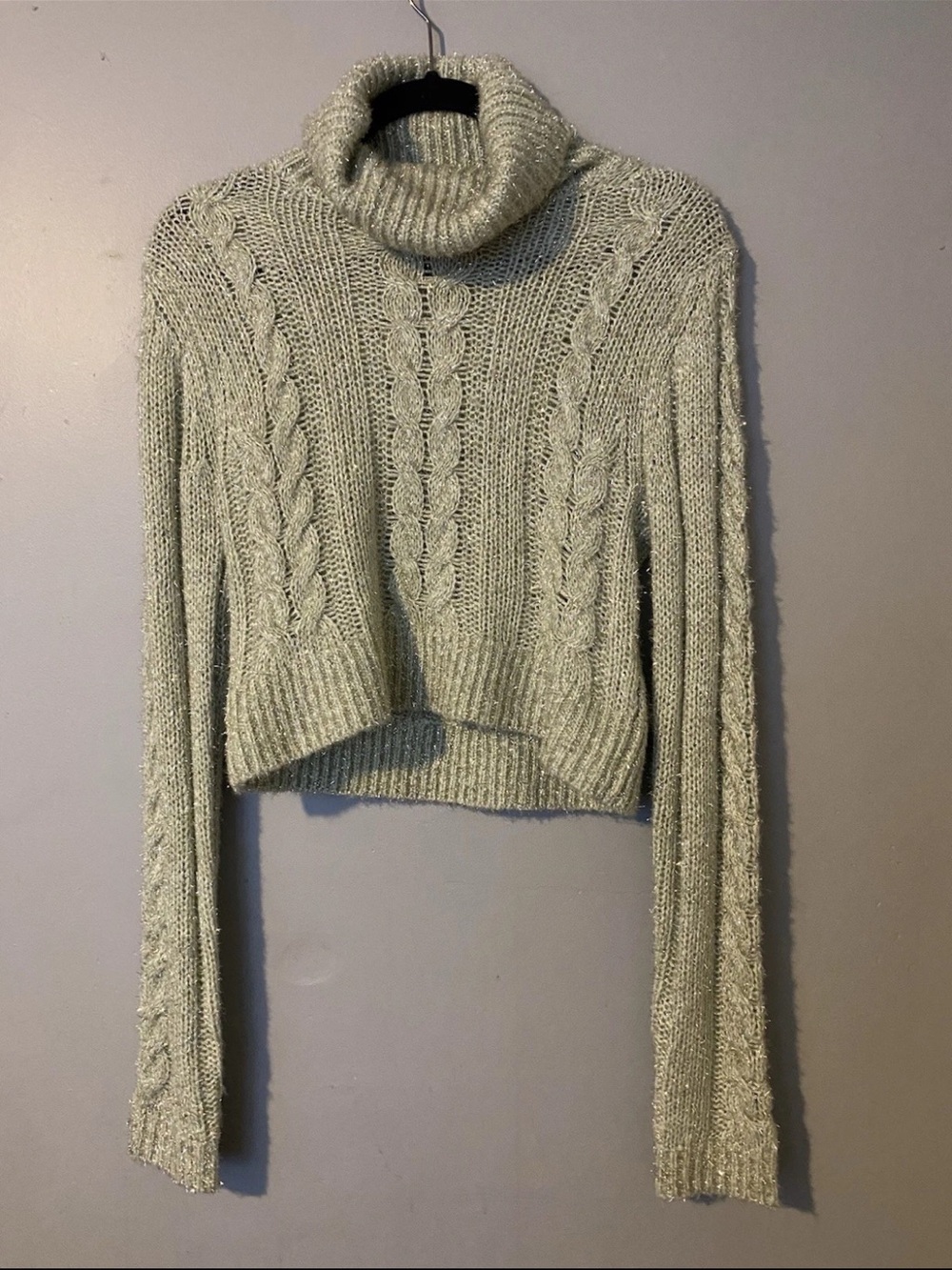 Pilcro Cable Knit Turtleneck Sweater in Light Sage